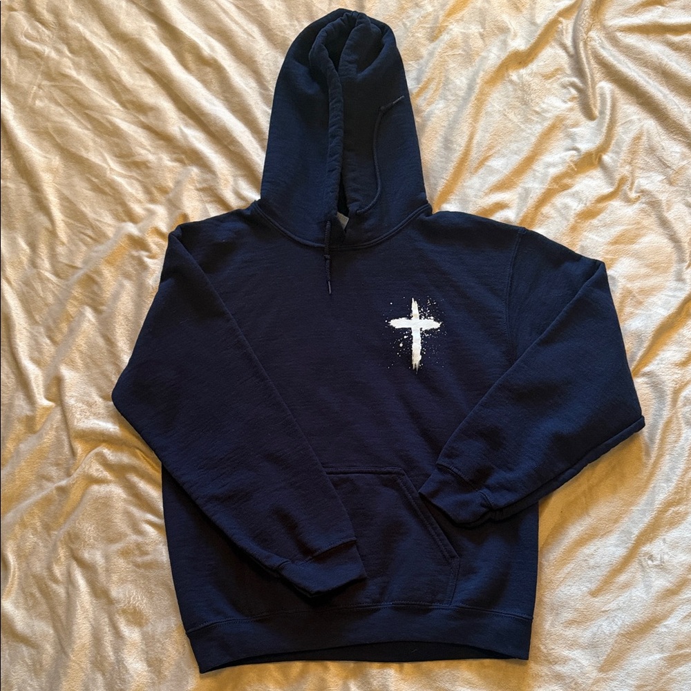 Gildan Kids Dark Blue Hoodie with White Cross